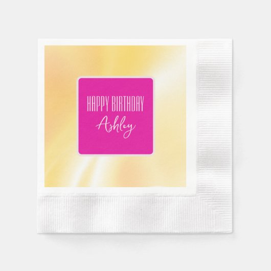 "Happy Birthday" Rosa und Gelb Papier Napkin Serviette (Vorderseite)