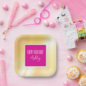 "Happy Birthday" Rosa und Gelbe Papierplatte Pappteller (Party)
