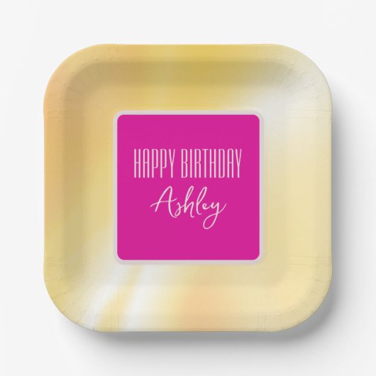 "Happy Birthday" Rosa und Gelbe Papierplatte Pappteller (Vorderseite)