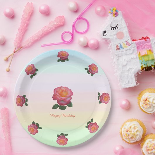 Happy Birthday Rose Blume Pappteller (Party)