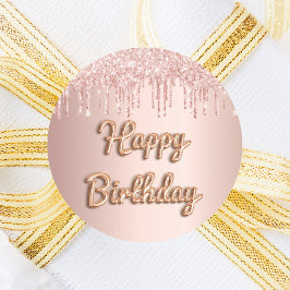 Happy Birthday Rose Goldblush Glitzer Tropfen Runder Aufkleber