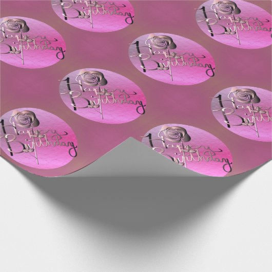 "Happy Birthday" Rose Handschrift Geschenkpapier (Ecke)