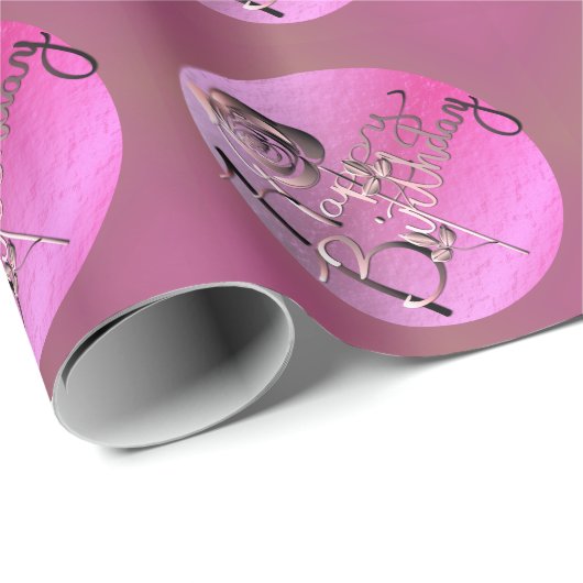 "Happy Birthday" Rose Handschrift Geschenkpapier (Rolleneckpunkt)