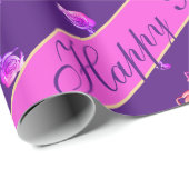 "Happy Birthday" Rose Hört auf Lila Geschenkpapier (Rolleneckpunkt)