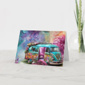 Happy Birthday rosty Combi van mit Blume in den 70 Dankeskarte (Vorderseite)