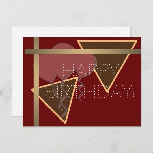 Happy Birthday Rot Braungold Postcard Postkarte (Vorne/Hinten)