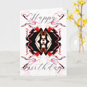 Happy Birthday Rot Schwarz-weiße Abstrakte Blume Karte (Gelbe Blume)
