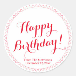 Happy Birthday rote benutzerdefinierte Skriptnamen Runder Aufkleber