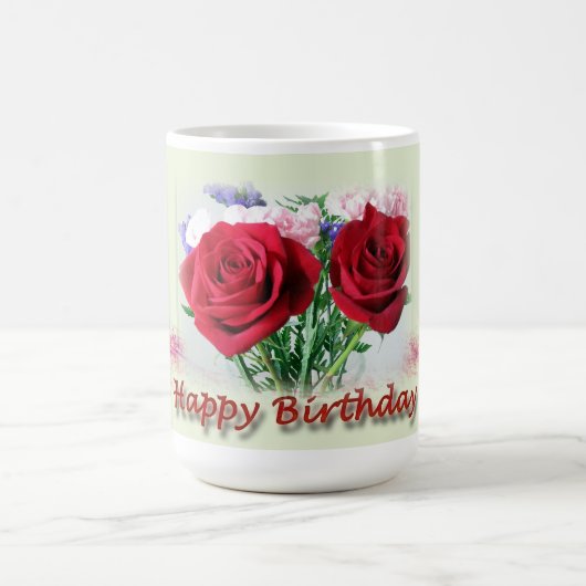 Happy Birthday Rote Rosen Blumendesign Kaffeetasse (Mittel)