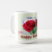 Happy Birthday Rote Rosen Blumendesign Kaffeetasse (Vorderseite Links)