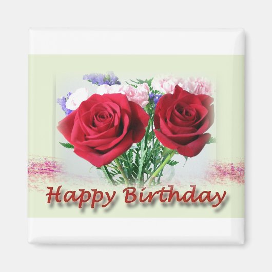 Happy Birthday Rote Rosen Blumendesign Magnet (Vorne)