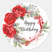 Happy Birthday Rote Rosen Round Sticker (Vorderseite)