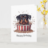 Happy Birthday Rottweiler Dog Movie Popcorn Ecket Karte (Gelbe Blume)