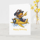 Happy Birthday Rottweiler Hund Pilot Flugzeug Karte (Gelbe Blume)