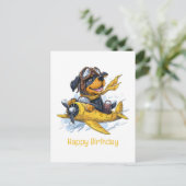 Happy Birthday Rottweiler Hund Pilot Flugzeug Postkarte (Stehend Vorderseite)