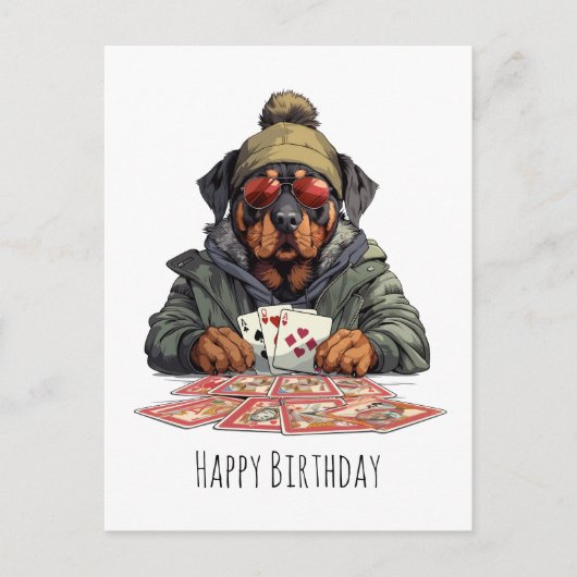 Happy Birthday Rottweiler Hund Spielkarten Postkarte (Vorderseite)