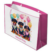 Happy Birthday Rottweiler Hunde im Karneval Große Geschenktüte (Rückseite Schrägansicht)