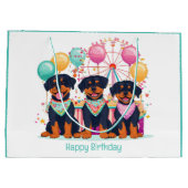 Happy Birthday Rottweiler Hunde im Karneval Große Geschenktüte (Rückseite)
