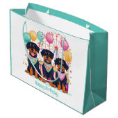 Happy Birthday Rottweiler Hunde im Karneval Große Geschenktüte (Rückseite Schrägansicht)