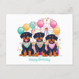 Happy Birthday Rottweiler Hunde im Karneval Postkarte