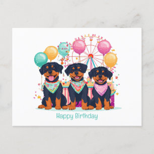 Happy Birthday Rottweiler Hunde im Karneval Postkarte