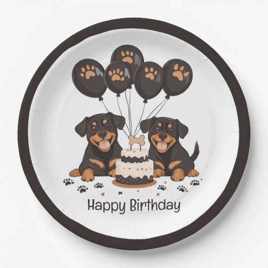 Happy Birthday Rottweiler Hunde Pappteller (Vorderseite)