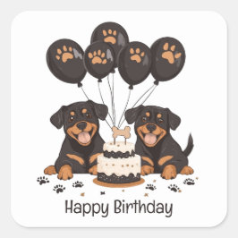 Happy Birthday Rottweiler Hunde Quadratischer Aufkleber