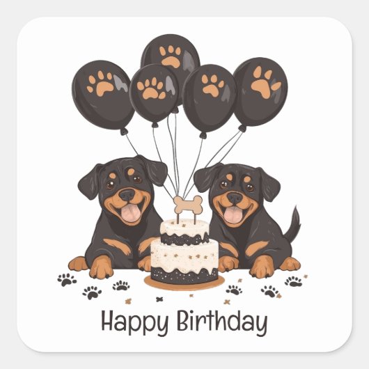 Happy Birthday Rottweiler Hunde Quadratischer Aufkleber (Vorderseite)
