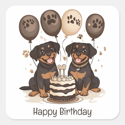 Happy Birthday Rottweiler Hunde Quadratischer Aufkleber (Vorderseite)