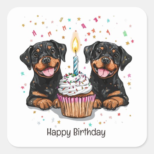 Happy Birthday Rottweiler Hunde Quadratischer Aufkleber (Vorderseite)