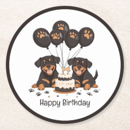 Happy Birthday Rottweiler Hunde Runder Pappuntersetzer