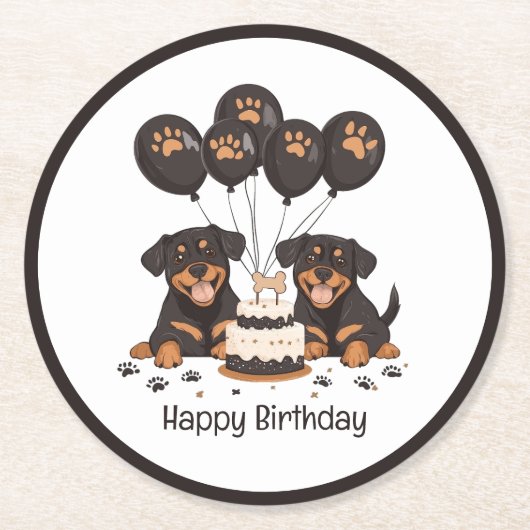 Happy Birthday Rottweiler Hunde Runder Pappuntersetzer (Vorderseite)