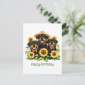 Happy Birthday Rottweiler Hunde Sonnenblumen Postkarte (Stehend Vorderseite)