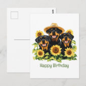 Happy Birthday Rottweiler Hunde Sonnenblumen Postkarte (Vorne/Hinten)
