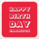 Happy Birthday Rotwein individuelle Name modern Rechteckiger Pappuntersetzer (Vorderseite)