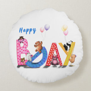 Happy Birthday Round Pillow Baby Bears Party Rundes Kissen