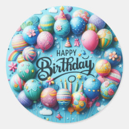 Happy Birthday Round Sticker - Farbige Ballons
