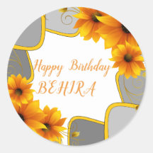 Happy Birthday Round Sticker Sonnenblumen