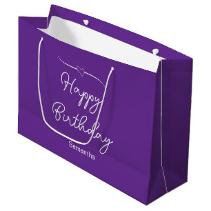 Happy Birthday Royal Lila Niedliches Herz und Name Große Geschenktüte