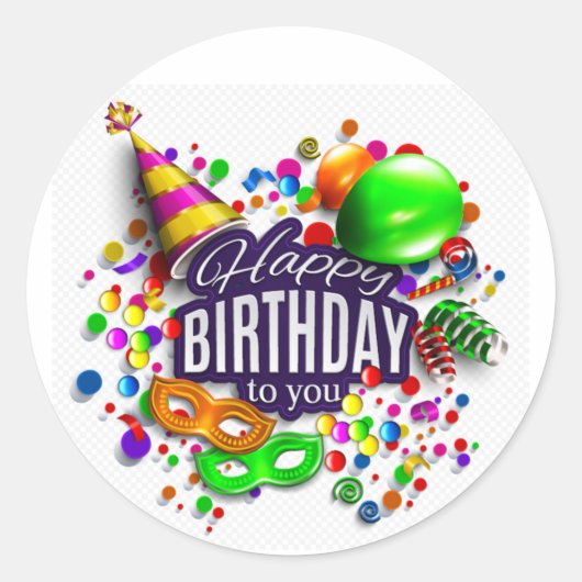 Happy Birthday Runder Aufkleber (Vorderseite)