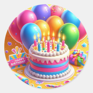 Happy Birthday Runder Aufkleber