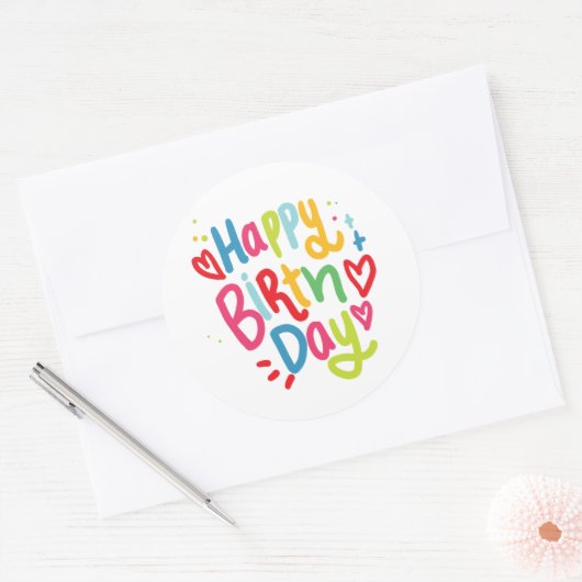 Happy Birthday Runder Aufkleber (Umschlag)