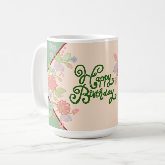Happy Birthday Runder Aufkleber Kaffeetasse (Vorderseite Links)