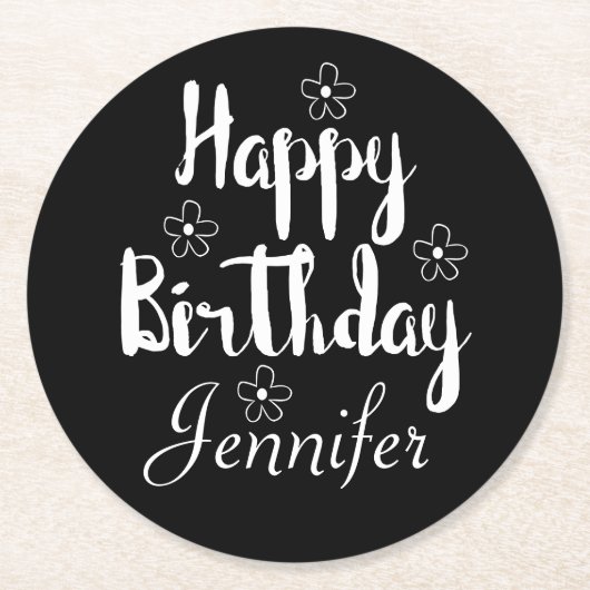 Happy Birthday Runder Pappuntersetzer (Vorderseite)
