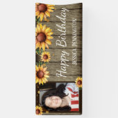 Happy Birthday Rustic Holz Sonnenblumen Ein Foto Banner (Vertikal)