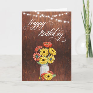 Happy Birthday Rustic Mason Jar Gerbera Daisy Karte
