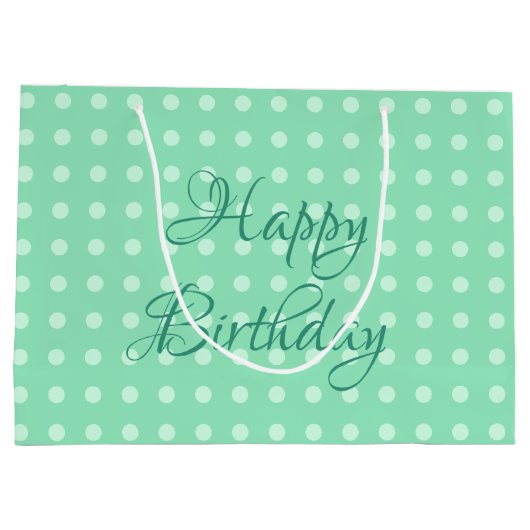 Happy Birthday Rustic Polka Dots Minze grüne Farbe Große Geschenktüte (Rückseite)