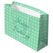 Happy Birthday Rustic Polka Dots Minze grüne Farbe Große Geschenktüte (Rückseite Schrägansicht)