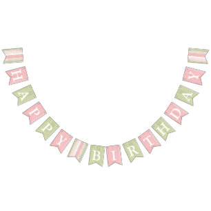 Happy Birthday Rustic Sage Green Pink Floral Wood Wimpelkette