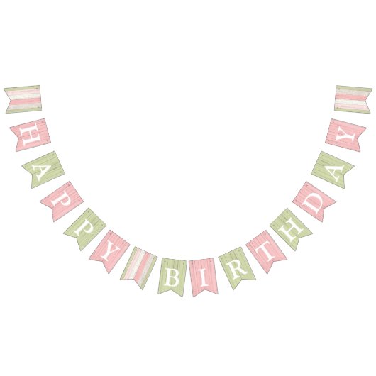 Happy Birthday Rustic Sage Green Pink Floral Wood Wimpelkette (Alle)